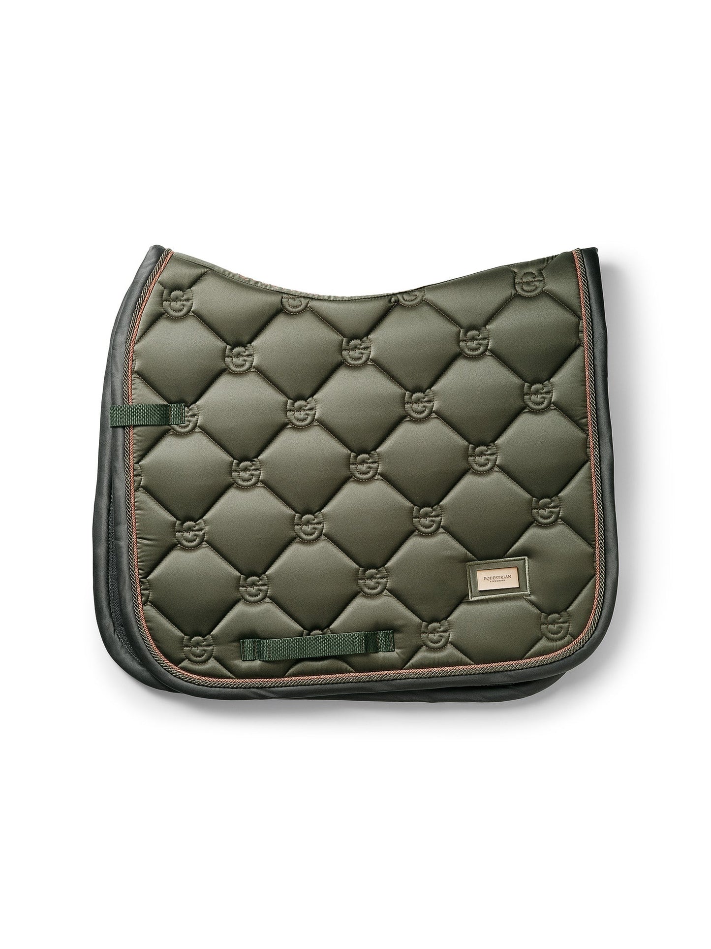 Equestrian Stockholm Striking Valley Dressage Saddle Pad: Olive Green, Rose Gold