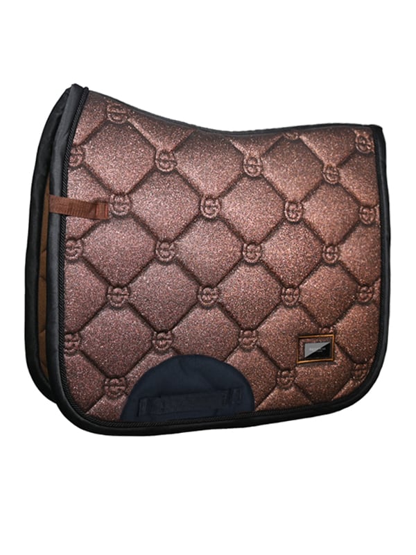 Elegant Mahogany Glimmer Dressage Saddle Pad: Quick-Dry, Moisture-Wicking, Chrome Accents