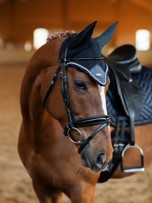 Elegant Midnight Blue Horse Ear Bonnet: Noise Reduction, Insect Protection
