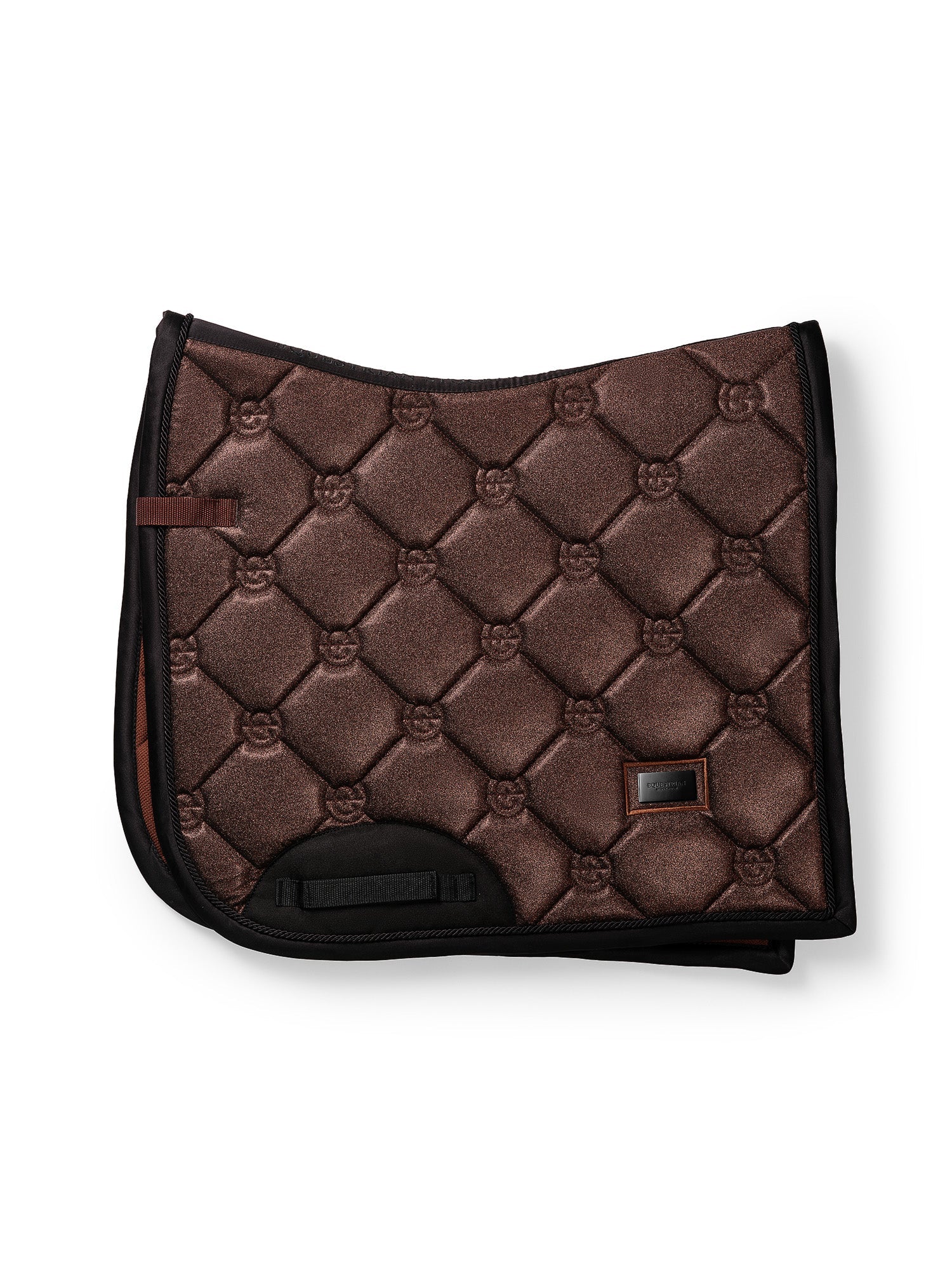 Elegant Mahogany Glimmer Dressage Saddle Pad: Quick-Dry, Moisture-Wicking, Chrome Accents