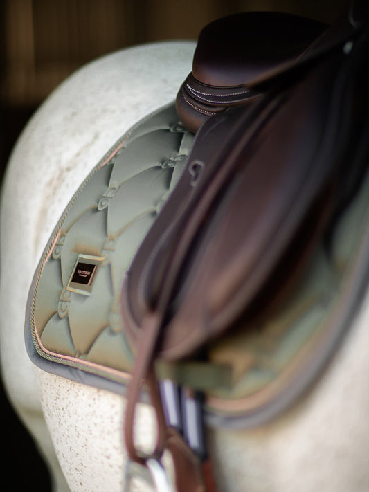 Elegant Olive Green Jump Saddle Pad With Rose Gold, Quick-Dry Comfort
