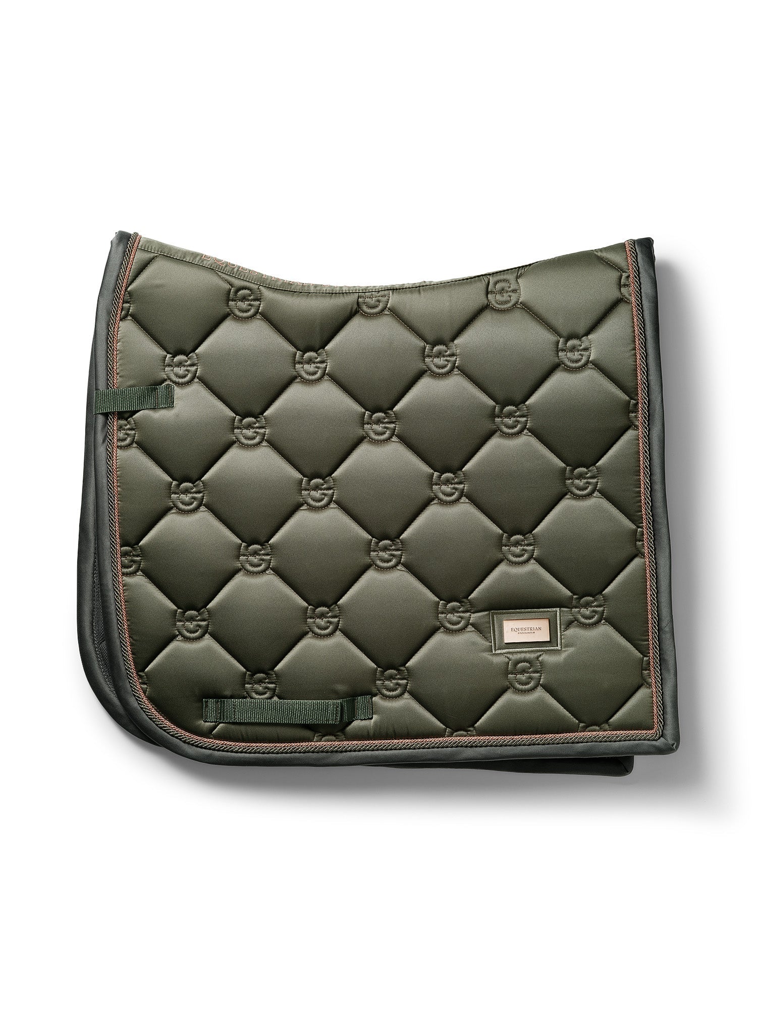 Equestrian Stockholm Striking Valley Dressage Saddle Pad: Olive Green, Rose Gold