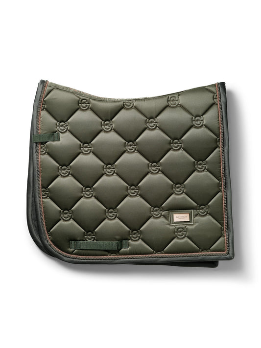 Equestrian Stockholm Striking Valley Dressage Saddle Pad: Olive Green, Rose Gold
