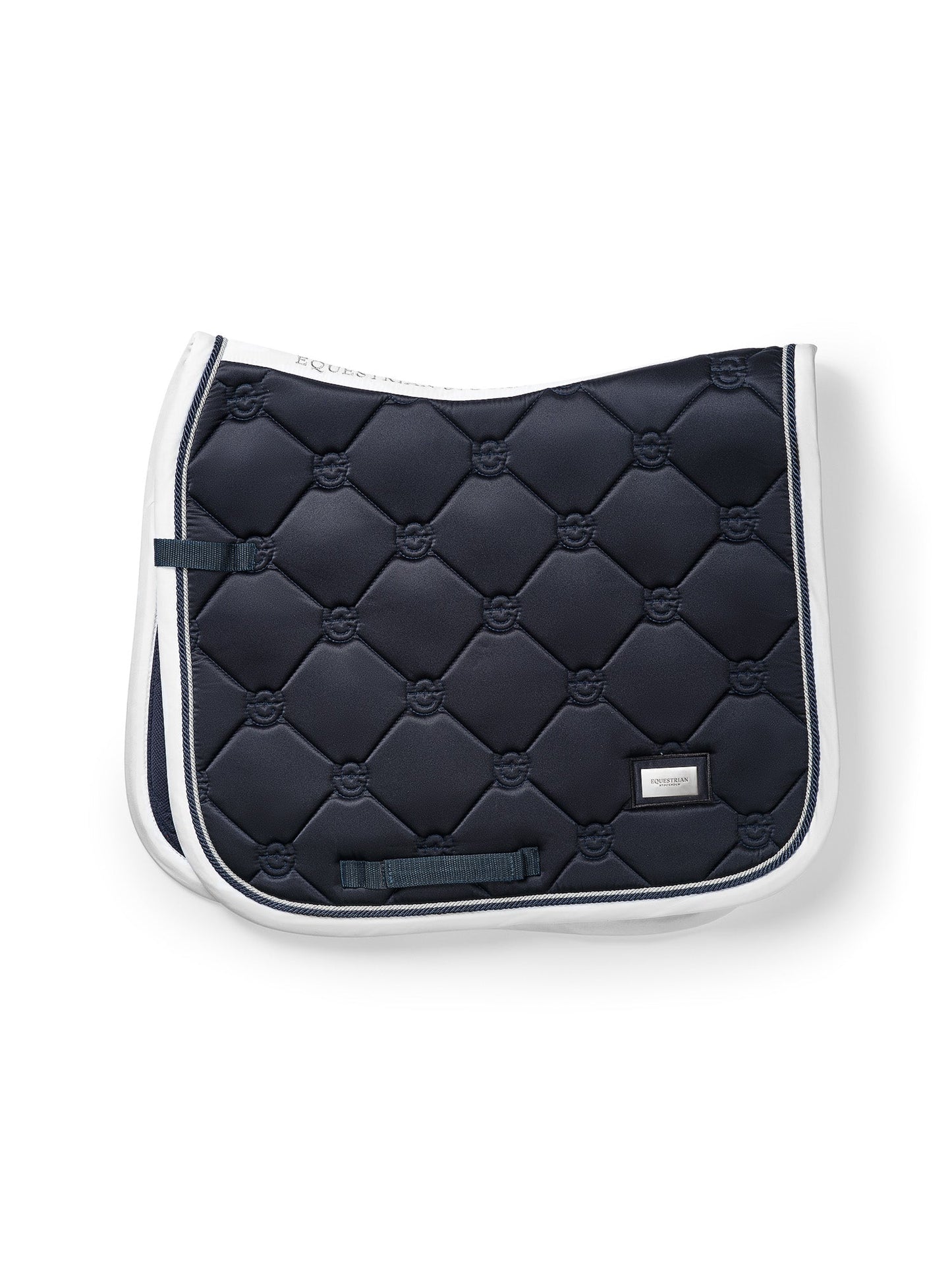 Midnight White Edge Dressage Saddle Pad: Elegant Navy Blue, Quick Dry, Dirt Resistant