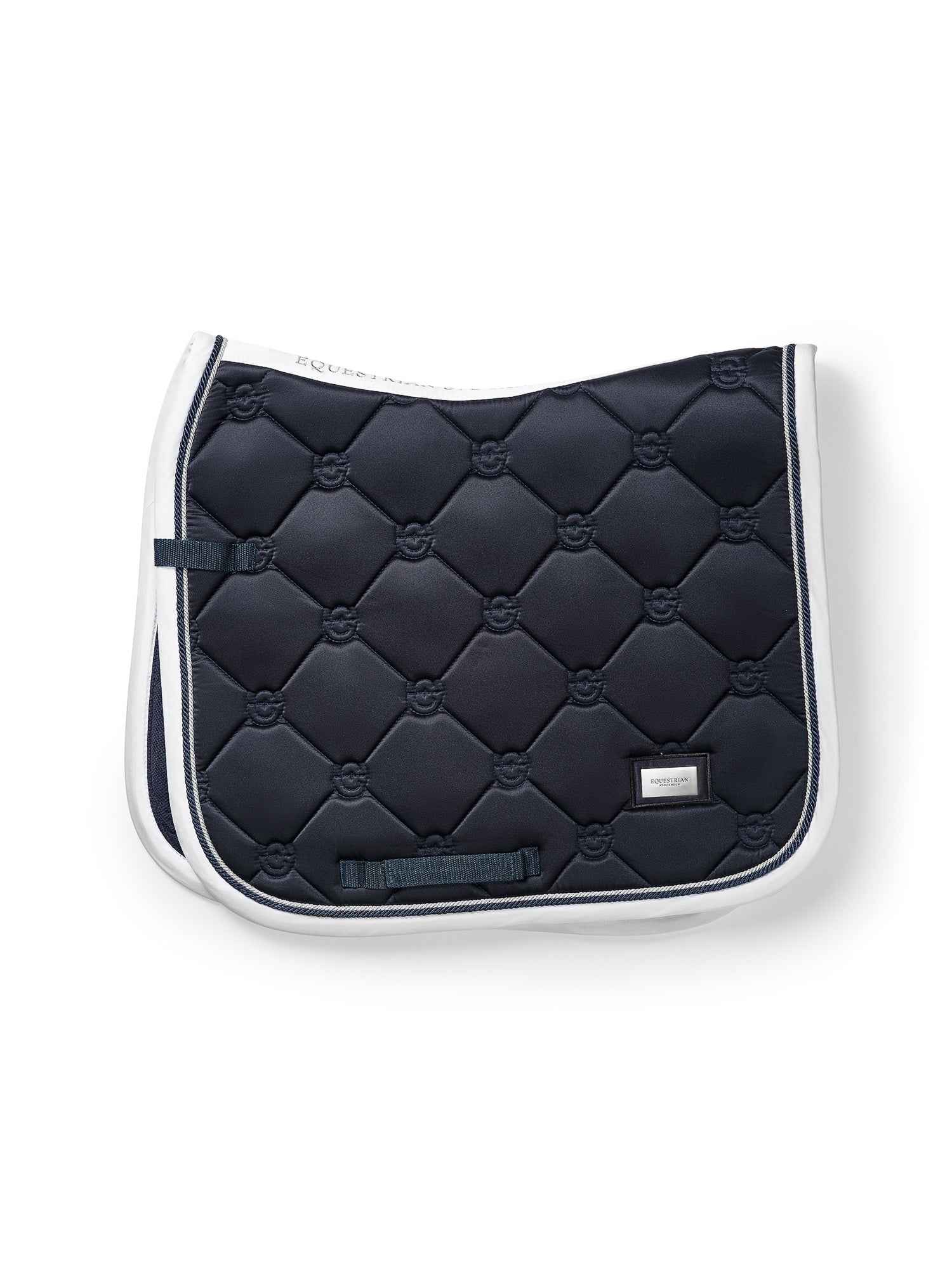 Midnight White Edge Dressage Saddle Pad: Elegant Navy Blue, Quick Dry, Dirt Resistant