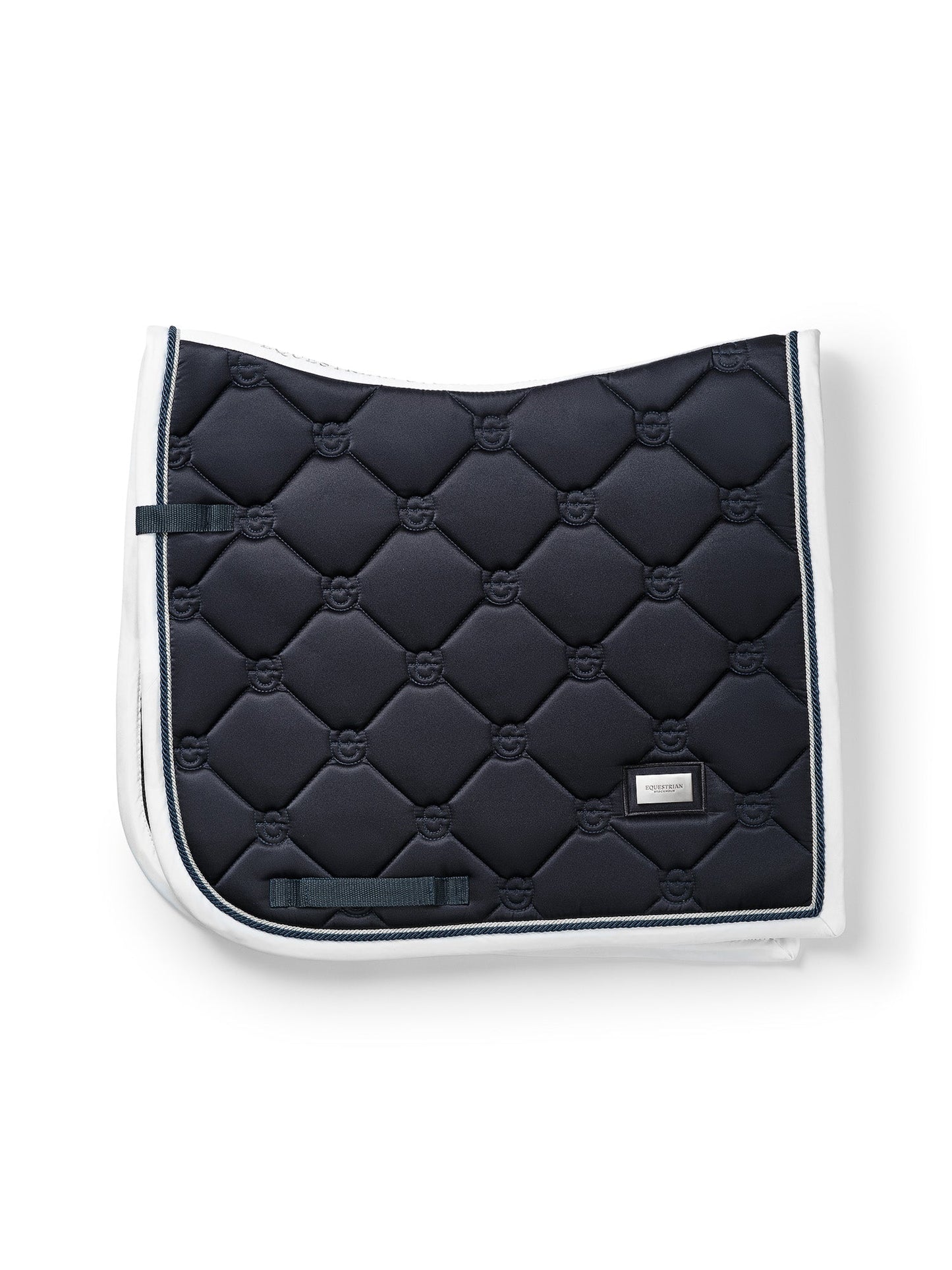 Midnight White Edge Dressage Saddle Pad: Elegant Navy Blue, Quick Dry, Dirt Resistant