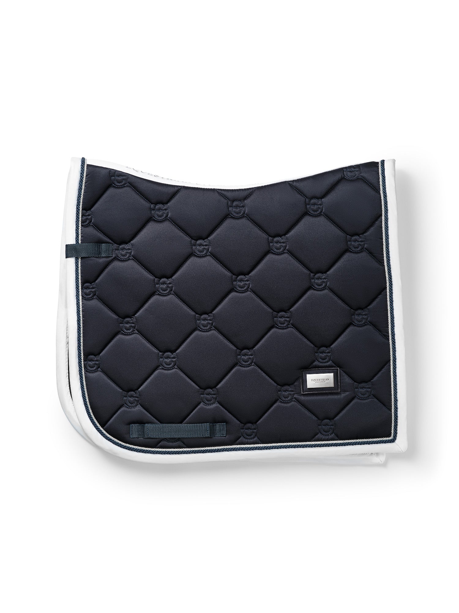 Midnight White Edge Dressage Saddle Pad: Elegant Navy Blue, Quick Dry, Dirt Resistant