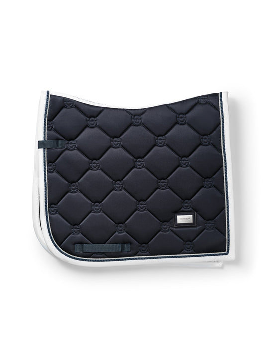 Midnight White Edge Dressage Saddle Pad: Elegant Navy Blue, Quick Dry, Dirt Resistant