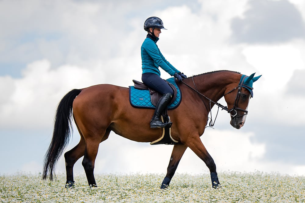 Aurora Blues Jump Saddle Pad: Bamboo Thermal Regulating, Quick Dry, Moisture Wicking