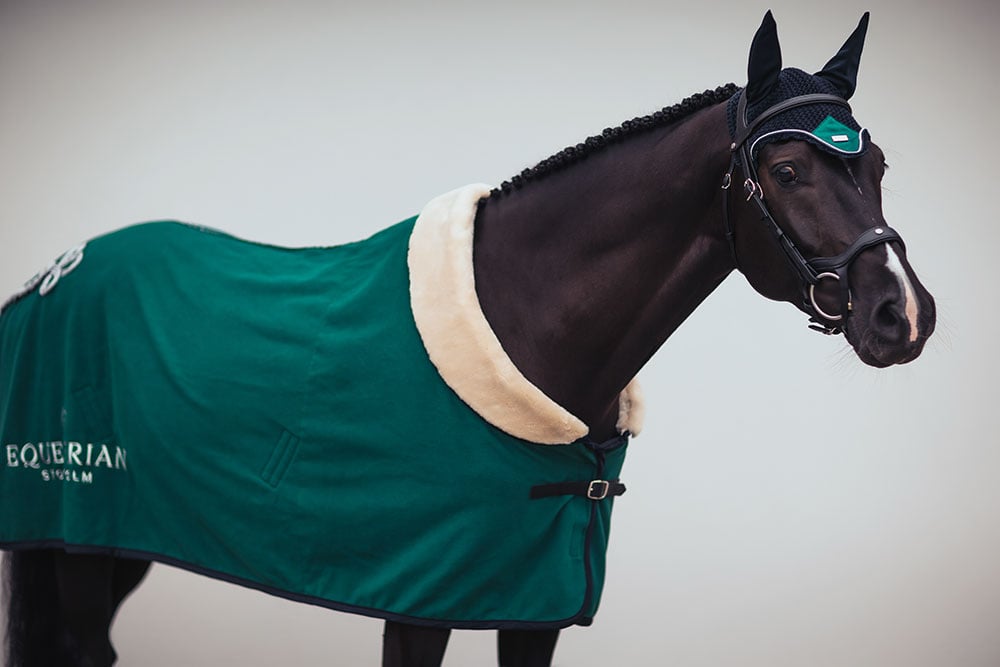 Luxurious Emerald Ear Bonnet for Horses: Noise Reduction & Insect Protection