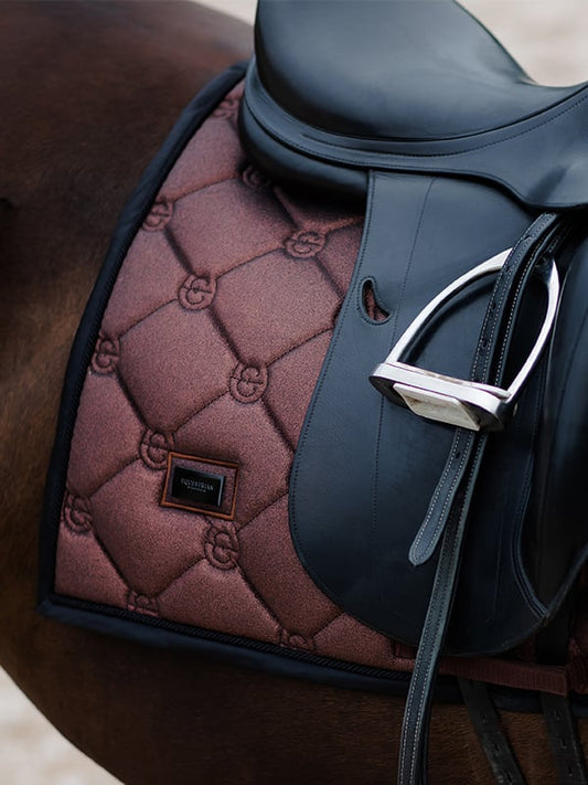 Elegant Mahogany Glimmer Dressage Saddle Pad: Quick-Dry, Moisture-Wicking, Chrome Accents