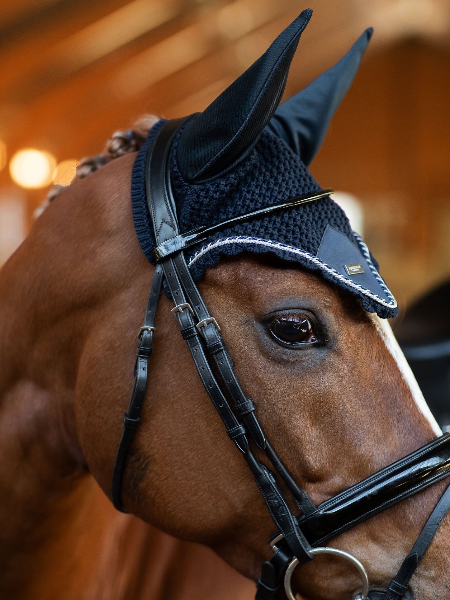 Elegant Midnight Blue Horse Ear Bonnet: Noise Reduction, Insect Protection