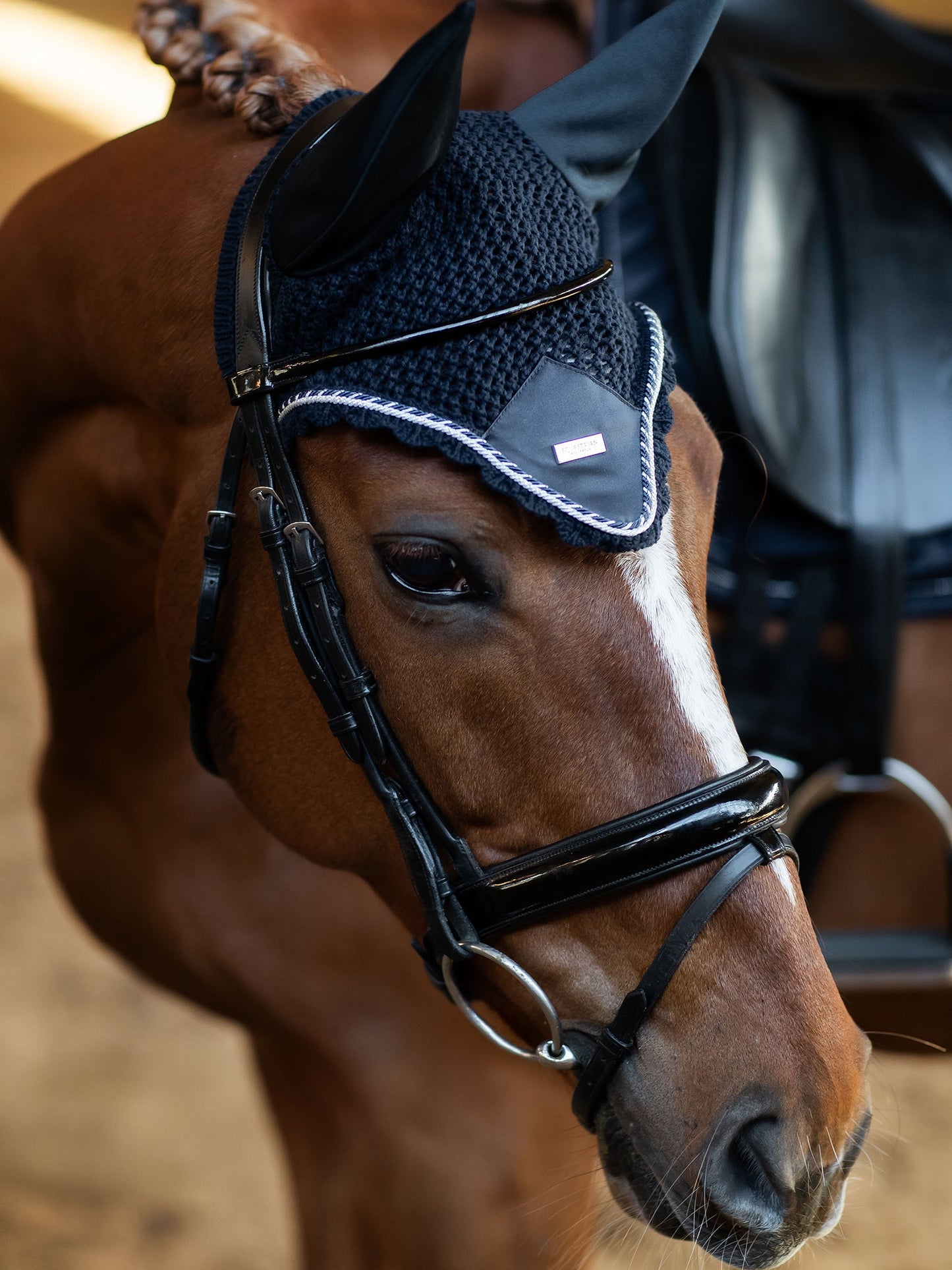 Elegant Midnight Blue Horse Ear Bonnet: Noise Reduction, Insect Protection