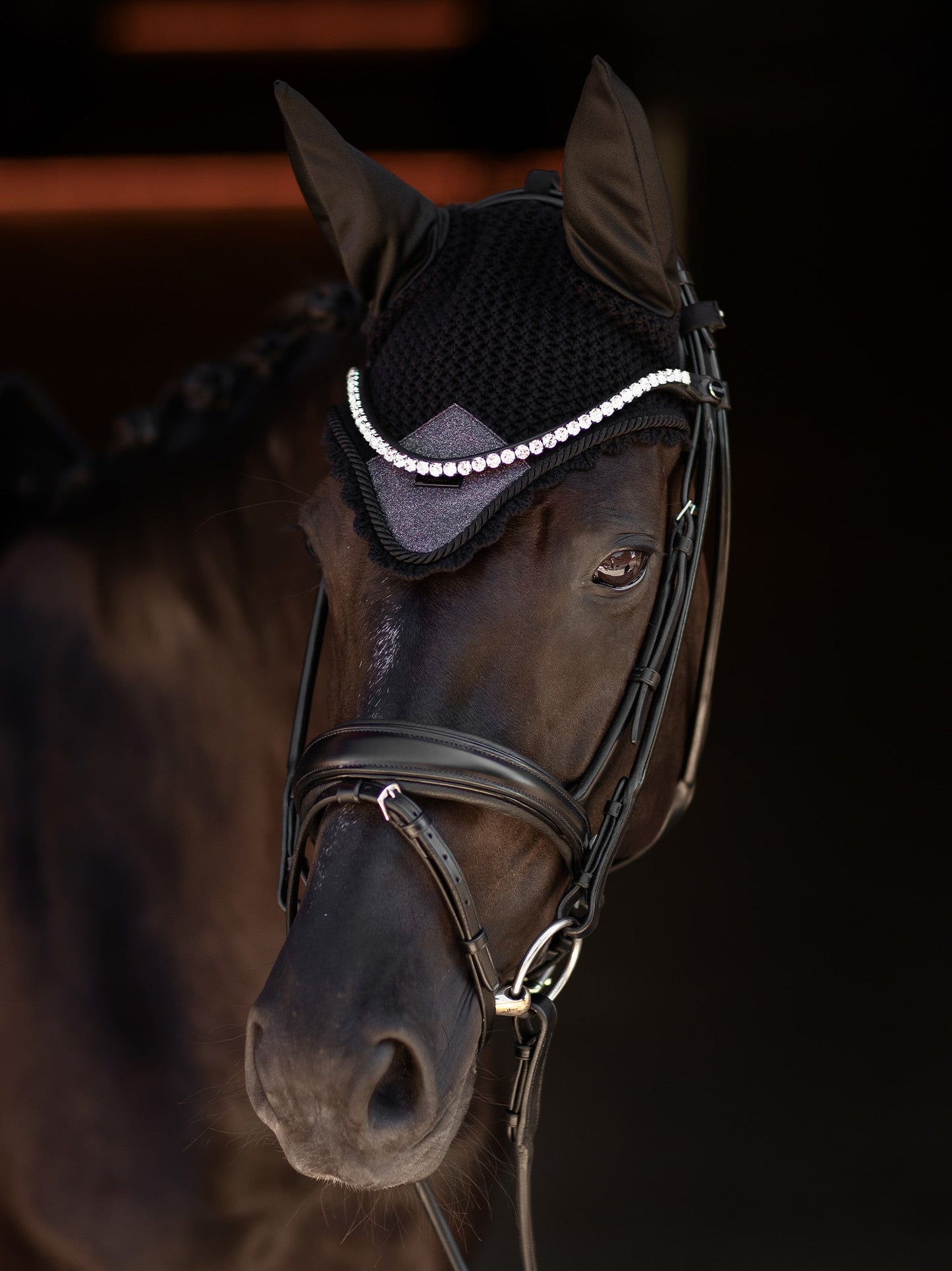 Stylish Purple Glimmer Crocheted Horse Ear Bonnet Noise Reduction Insect Protection