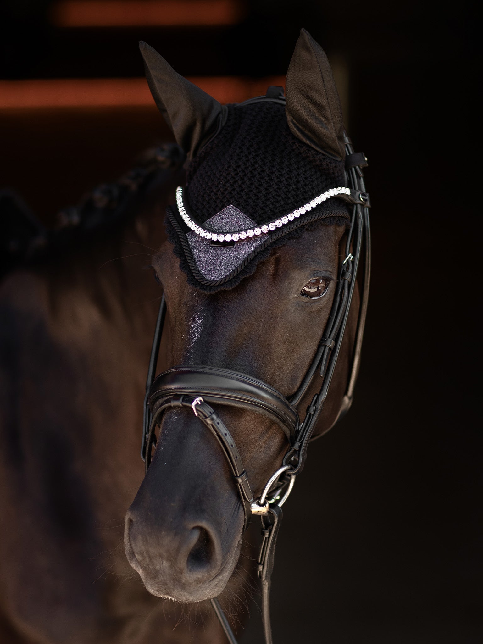 Stylish Purple Glimmer Crocheted Horse Ear Bonnet Noise Reduction Insect Protection