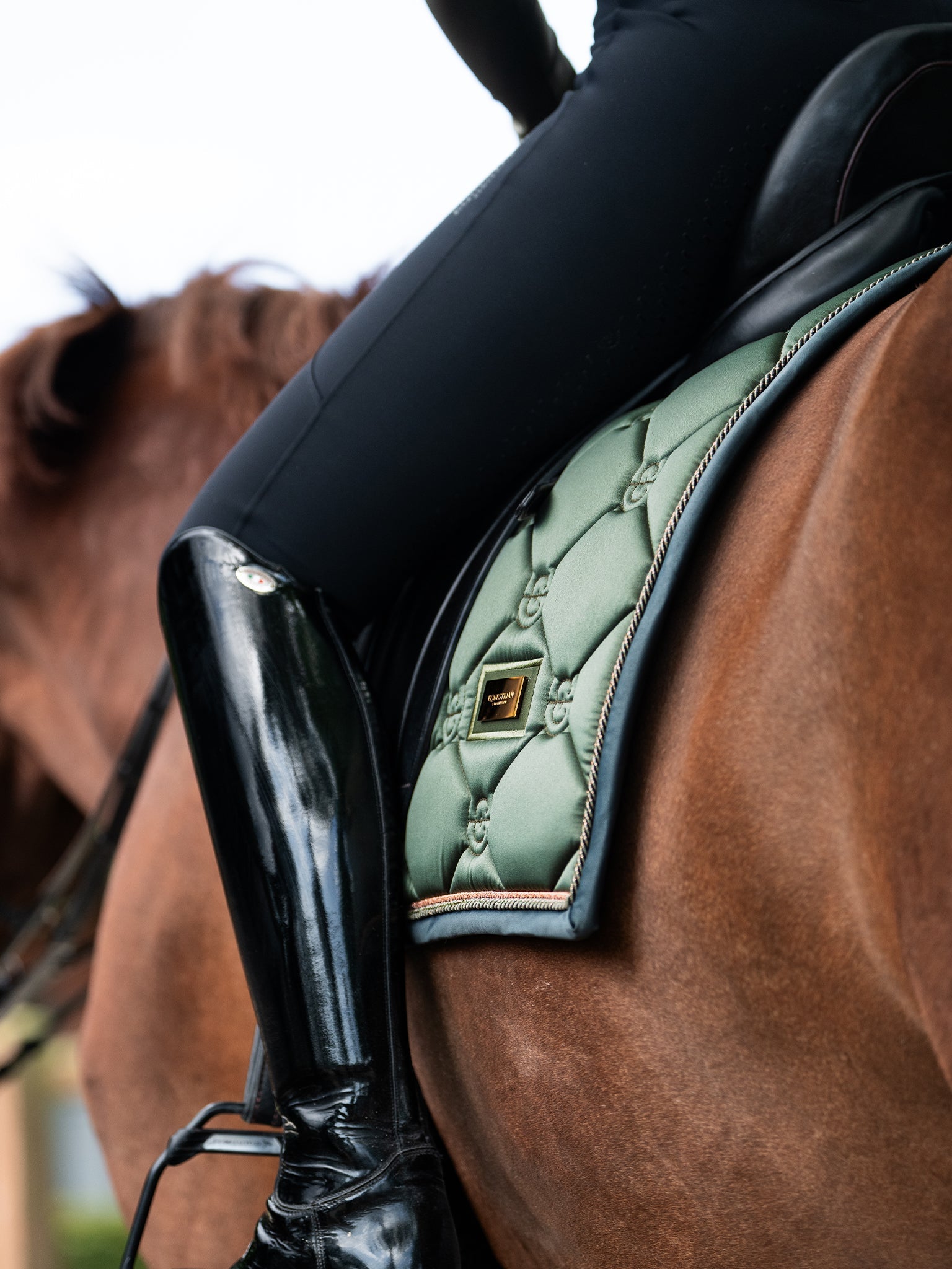 Equestrian Stockholm Striking Valley Dressage Saddle Pad: Olive Green, Rose Gold